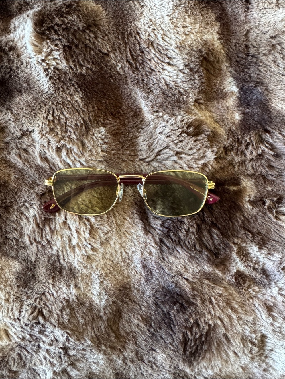 Vintage Rectangular Gold Frame Sunglasses with Brown Temples